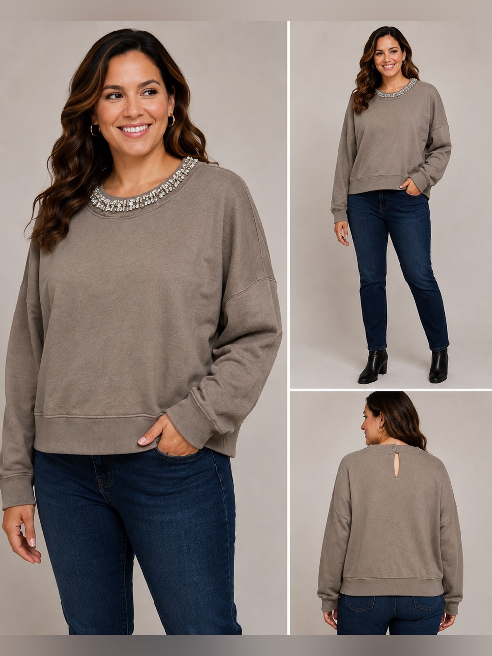 GAP Embellished Crewneck Sweatshirt - Taupe